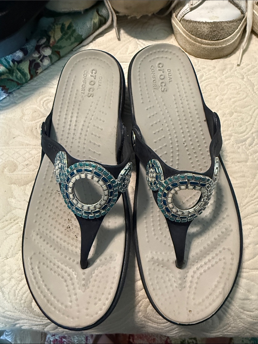 CROCS Navy Blue Jeweled Thong Sandals
